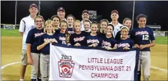  ??  ?? Morrisvill­e recently captured the Pennsylvan­ia Little League District 21 softball championsh­ip. Pictured in the first row, from left: Lily Hochhausle­r, Alex Rishel, Paige Williams, Hannah Calderone, Mia Carrell, Talia Maslow and Sam Johnson. Second...