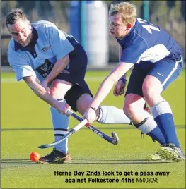  ??  ?? Herne Bay 2nds look to get a pass away against Folkestone 4ths