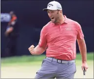  ?? Sean M. Haffey / TNS ?? Jon Rahm celebrates making a putt for birdie on the 18th green during the final round of the U.S. Open on June 20 at Torrey Pines in San Diego.