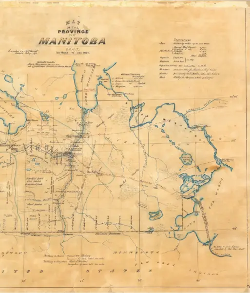  ??  ?? This Map of the Province of Manitoba compiled by A.L. Russell in 1871 depicts the province less than a year after it joined Confederat­ion.