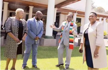  ?? — Picture: Tawanda Mudimu ?? President Mnangagwa bids farewell to Ambassador­s-designate Charity Charamba (far right), JohannesTo­mana (second from left) and Nancy Saungweme at State House in Harare yesterday.