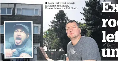  ??  ?? Peter Hallwood outside his home and, inset, Emmerdale actor Kirk Smith