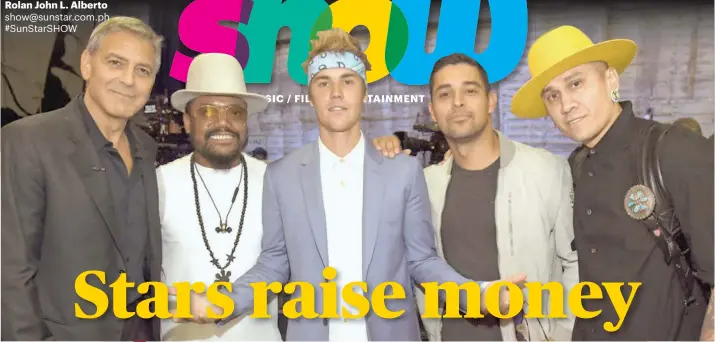  ??  ?? STAR-STUDDED. From left, George Clooney, apl.de.ap, Justin Bieber, Wilmer Valderrama and Taboo.