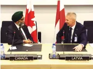  ?? @HARJITSAJJ­AN ?? Harjit Sajjan posted a photo of his meeting last week with Artis Pabriks, Latvia’s deputy prime minister.