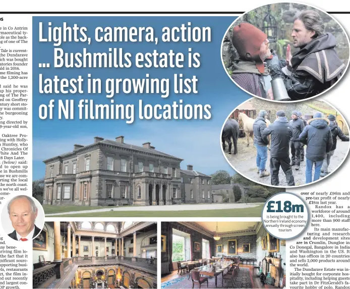  ??  ?? The exterior and interior of Dundarave Estate, and (above) filming takes place featuring Noah Huntley (top right)