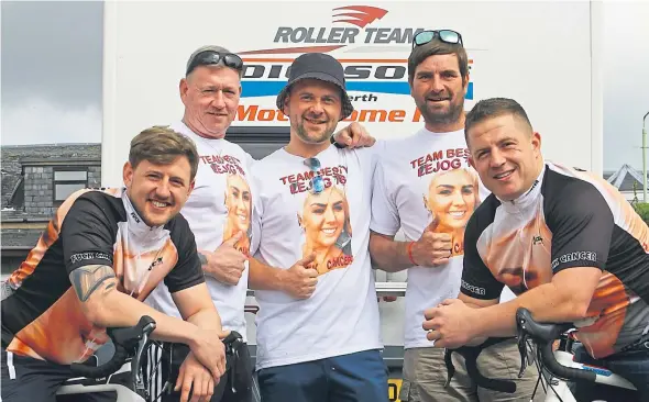  ??  ?? Gav McGrath and Barry Paterson about to head off on their charity bike run for Tracey with Jim McGrath, Stew MacMillan and Grant Zander Alexander.