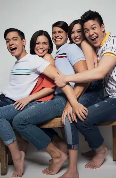  ??  ?? from left to right: Emil Khodaverdi, Angel Manzano, Mathew Custodio, Arisse de Santos, and Neil Dy Hair and Makeup by BENCH FIX SALON Stylist’s Assistant JULIA PETALVER