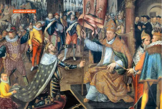  ?? Divorce satyrique. ?? L’Abjuration d’Henri IV (xvie siècle, anonyme). Lors de cette cérémonie célébrée le 25 juillet 1593, le roi se convertit au catholicis­me. Il s’attire dès lors les foudres du protestant Agrippa d’Aubigné, probable auteur du
