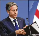  ?? OLIVIER HOSLET / POOL ?? Secretary of State Antony Blinken said Wednesday he wants to work with the U.S.’s partners on “how to advance our shared economic interests ...”
