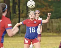  ?? Lori Van Buren / Times Union ?? Maple Hill's Alayna Fletcher’s goal beat Chatham in OT in a Patroon Conference semifinal en route to the championsh­ip.