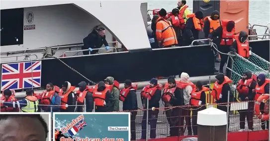  ?? ?? Making the crossing: A group of arrivals are led from a Border Force vessel in Dover after being picked up at sea yesterday