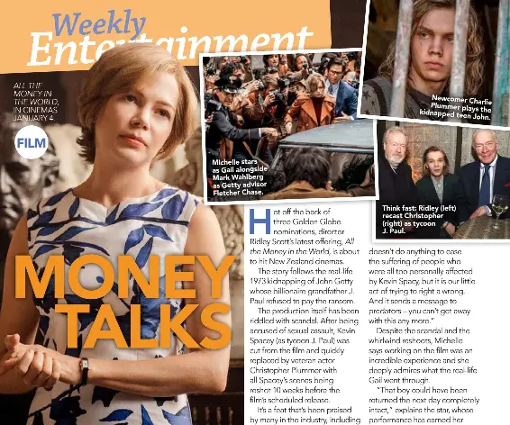 Pressreader New Zealand Woman S Weekly 2018 01 01 Money Talks - michelle stars as gail alongside mark wahlberg as getty advisor fletcher chase newcomer charlie plummer plays the kidnapped teen john