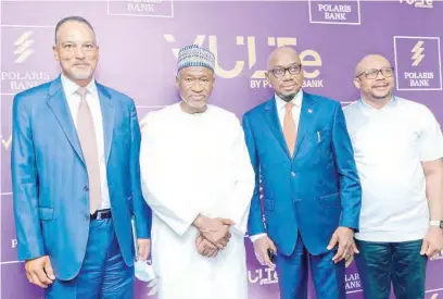  ??  ?? L-R: Ayotunde Coker, MD, Rack Centre; Muhammed K. Ahmad, chairman, Polaris Bank; Innocent C. Ike, acting managing director/ceo, Polaris Bank, and Dele Adeyinka, chief digital officer, Polaris Bank, at the formal launch of VULTE, Polaris Digital Bank in Lagos, yesterday.