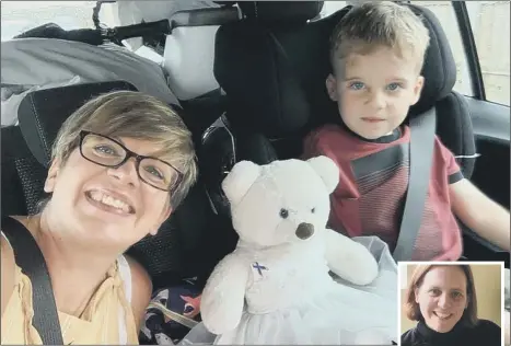  ??  ?? INSPIRATIO­NAL BOOK Children’s author Clair Maskell, inset, has written The Lost Bear for Baby Loss Awareness Week, in honour of the Overy family. Pictured: Sarah and Sebastian with Keira’s bear