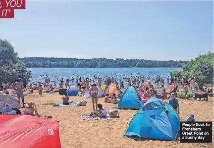  ?? ?? People flock to Frensham Great Pond on a sunny day