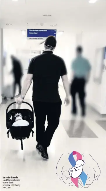  ??  ?? In safe hands Dad Steven heads home from hospital with baby son, Leo