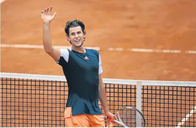  ?? Picture: Getty. ?? Dominic Thiem of Austria celebrates after he knocked Rafael Nadal of Spain out of the Italian Open at the quarter-final stage in Rome yesterday.
