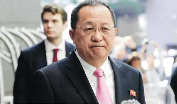  ?? — AP ?? Foreign Minister Ri Yong Ho also says North Korea country has the right to shoot down U.S. bombers in internatio­nal airspace.