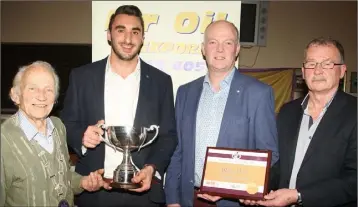  ??  ?? Athlete of the year Marco Pons with Nicky Cowman, Ciarán Mooney of Mr Oil and Paddy Morgan.