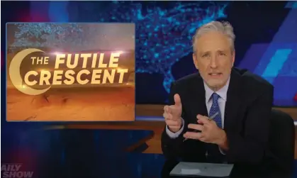  ?? Photograph: Youtube ?? Jon Stewart on the Israel-Gaza war: ‘Israel, the United States, the United Nations, the Arab nations – no one seems to be incentiviz­ed to stop the suffering of the innocent people in this region.’