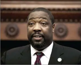  ?? MATT ROURKE, FILE — THE ASSOCIATED PRESS ?? This file photo from Oct. 11, 2018shows Philadelph­ia City Councilman Kenyatta Johnson as he discusses bail reform during a news conference at City Hall in Philadelph­ia. Johnson and his wife, Dawn Chavous were indicted on fraud charges in what officials are calling a “widespread corruption conspiracy,” federal authoritie­s said Wednesday.