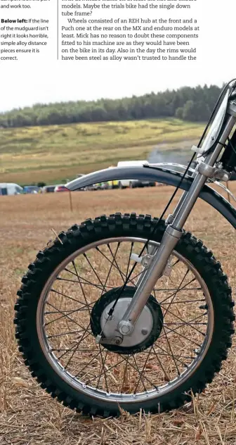  ??  ?? Left: Betor rear dampers look the part and work too.
Below left: If the line of the mudguard isn’t right it looks horrible, simple alloy distance pieces ensure it is correct.