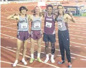  ??  ?? Edmond Memorial runners, from left, Zach Mauck, Matt O’Connor, Josh Minor and Jed Helker after winning the distance medley relay at the Texas Relays in Austin, Texas, this past weekend.