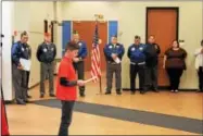  ?? CHARLES PRITCHARD - ONEIDA DAILY DISPATCH ?? Joey Sayles 6th Grade, at Otto Shortell Middle School reads his essay to the crowd on Nov. 112017