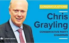  ??  ?? The Conservati­ves’ Twitter account yesterday announced that the new party chairman was to be Chris Grayling, before the tweet was suddenly deleted.
