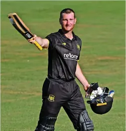  ?? ?? James Bracey salutes the crowd after reaching his century