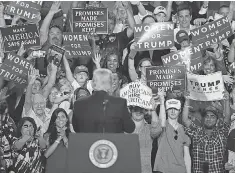  ?? ALEX WONG, GETTY IMAGES ?? President Trump and supporters last month in Harrisburg, Pa.