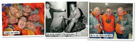  ??  ?? Laughs and smiles Les on his scooter in the early years NNo 1s: Les, Glenn and Mitch