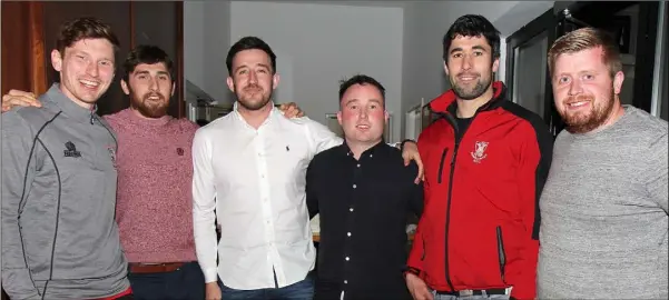  ??  ?? Daniel Pim, David O’Dwyer, Joe Bulmer, Jamie Barron, Ivan Poole and Tom Farrer at the Pretty in Pink charity event in aid of Breast Cancer Ireland in Enniscorth­y Rugby Club.