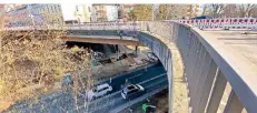  ?? FOTO: GRUHN ?? Die Baustelle an der Brücke Viersener Straße kurz vor der Sperrung im März 2021.