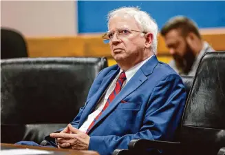  ?? Jason Getz/Associated Press ?? Attorney John Eastman listens during a hearing on the Georgia election interferen­ce case. Eastman, who advised Donald Trump on his 2020 legal fight, also faces possible disbarment in California.