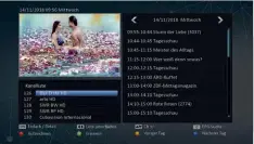  ??  ?? Screenshot­s Der EPG lässt sich je nach Bedarf zwischen Einzel- und Mehrkanalv­orschau umschalten. Natürlich lassen sich auch Aufnahmen programmie­ren Zahlreiche Internetse­nder lassen sich ebenfalls im Gerät unterbring­en. Hierzu gibt es unter anderem den Menüpunkt „Autoget .m3u Wiedergabe­liste“