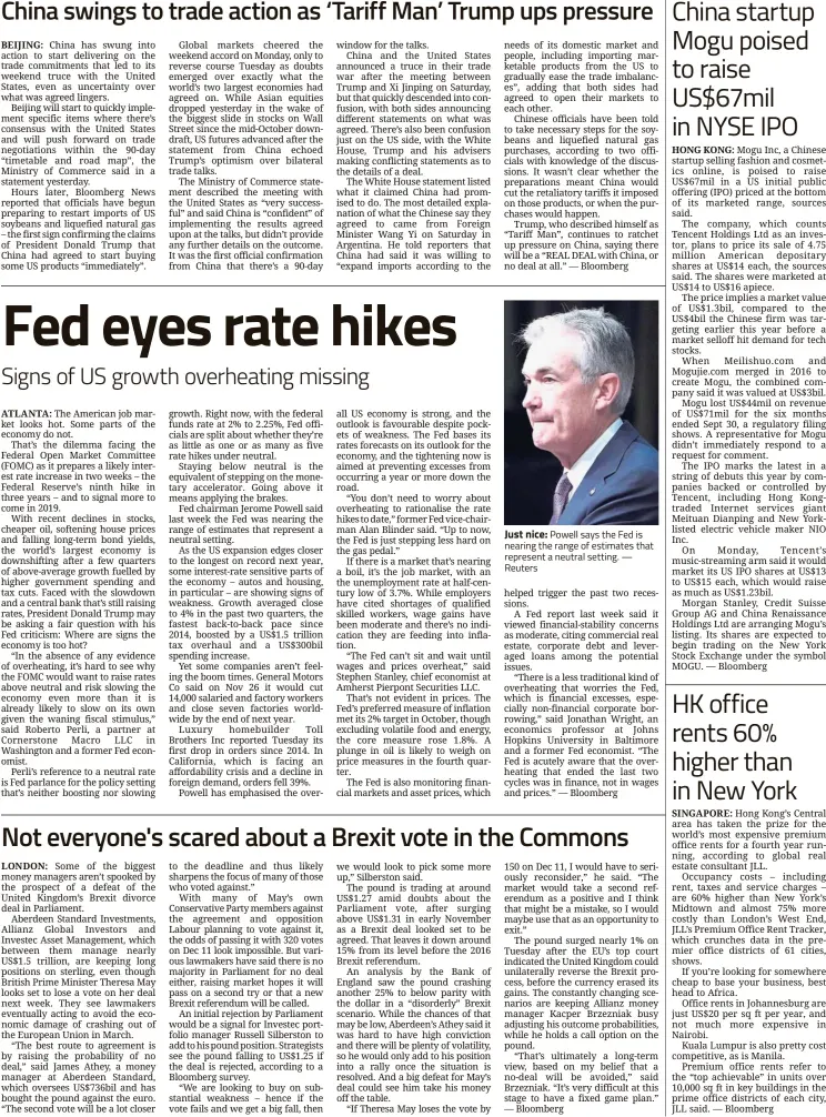  ??  ?? Just nice: Powell says the Fed is nearing the range of estimates that represent a neutral setting. — Reuters