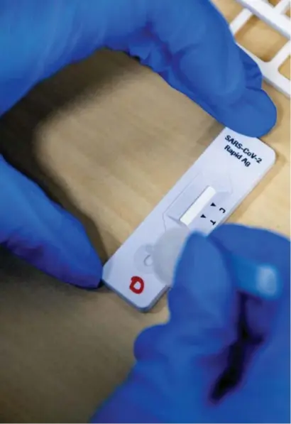  ??  ?? Nederlands­e onderzoeke­rs vergeleken de uitslag van een PCR-test en een sneltest. Die laatste haalde niet alle besmetting­en eruit. Robin Utrecht