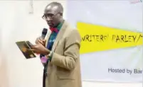 ??  ?? Ahmed Maiwada reads from his latest poetry collection, ‘We’re Fish’.