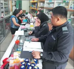 ??  ?? KPDNKK enforcemen­t personnel conduct a check on a pharmacy in Sibu.