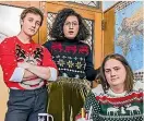  ?? ?? Leon Wadham, Rose Matafeo and Alice Snedden prepare for their 2018 Christmas show at Auckland’s Basement Theatre.
