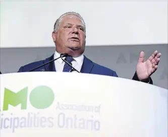  ?? JUSTIN TANG
THE CANADIAN PRESS ?? Ontario Premier Doug Ford speaks at the Associatio­n of Municipali­ties of Ontario in Ottawa on Monday.