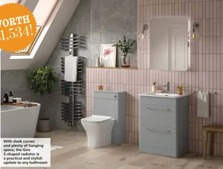  ?? ?? With sleek curves and plenty of hanging space, the Giro
S-shaped radiator is a practical and stylish update to any bathroom