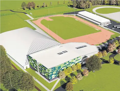  ??  ?? An image of the proposed £21 million regional performanc­e facility which if approved will be built at Caird Park.