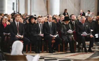  ?? Picture: AFP ?? FAMILIES AND ROYALS. Britain’s Prince Harry, left, the Duchess of Cambridge, Prince William, the Duchess of Cornwall and Prince Charles at the memorial service in London yesterday.