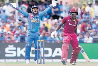 ?? FILE ?? India wicketkeep­er Rishabh Pant (left) appeals for a leg before wicket decision against West Indies’ Rovman Powell during a T20 internatio­nal on Sunday, August 4, 2019, in Lauderhill, Florida.