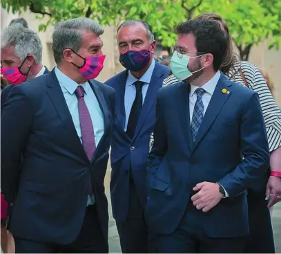  ?? EFE ?? El presidente de la Generalita­t, Pere Aragonès, ayer en un acto con Joan Laporta