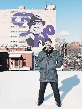  ?? FRANÇOIS OLLIVIER NYT ?? Kevin Ledo stands before the nine-storey mural of the late Leonard Cohen he painted in the Plateau Mont-Royal neighbourh­ood of Montreal. More than a year after he died, Cohen commands a form of devotion in his native Montreal that can border on the...