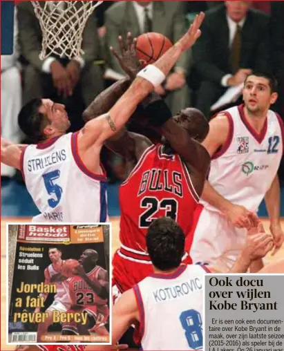  ?? FOTO BELGAIMAGE ?? Eric Struelens maakt het Michael Jordan knap lastig onder de ring.