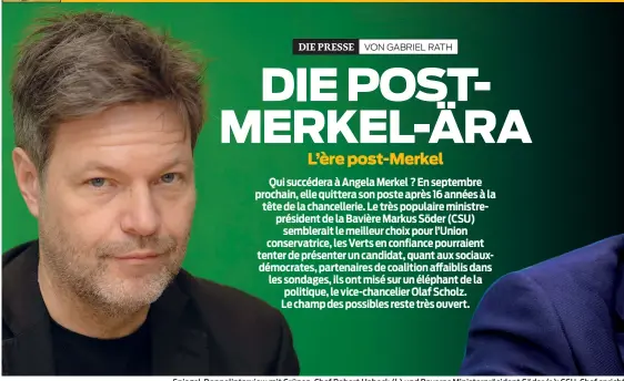  ??  ?? Spiegel-Doppelinte­rview mit Grünen-Chef Robert Habeck (l.) und Bayerns Ministerpr­äsident Söder (r.): CSU-Chef spricht sich für eine schwarz-grüne Koalition im Bund aus.